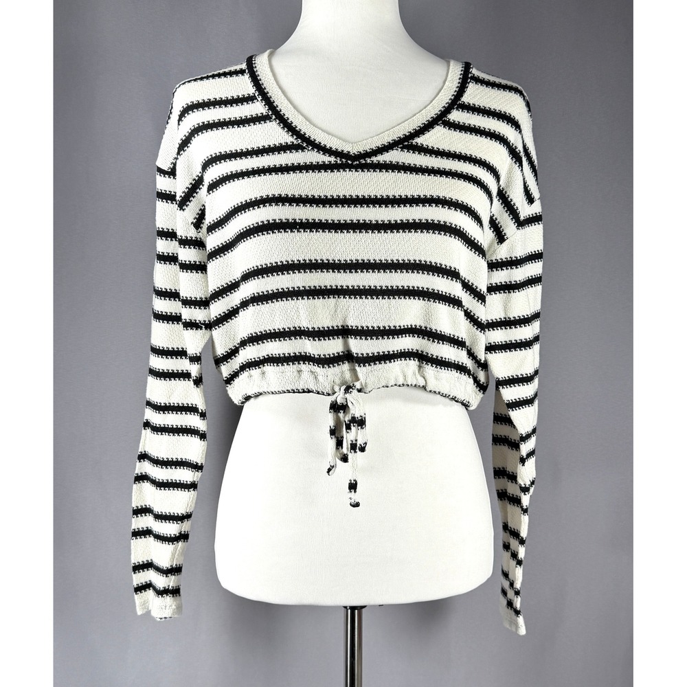 Aeropostale Striped Crop Top Long Sleeve Drawstring Sweater Size S Preppy Y2K
